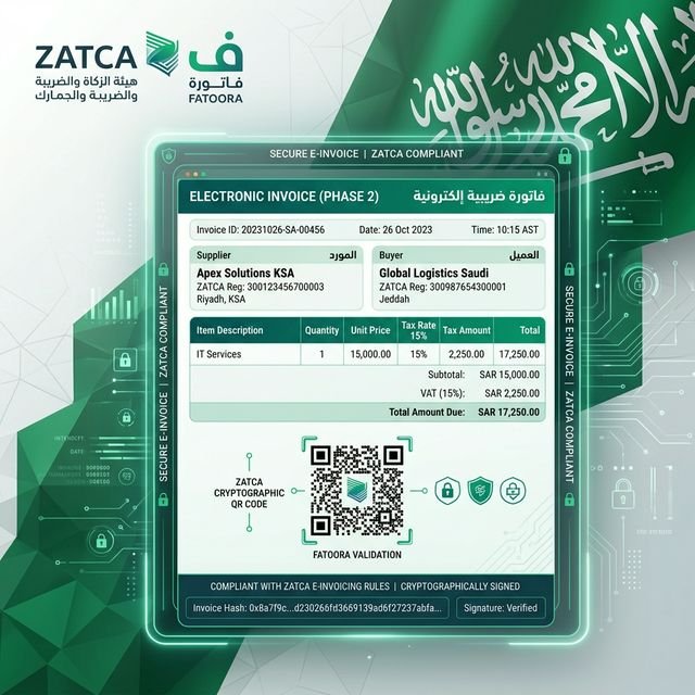 ZATCA Phase 2 E-Invoicing illustration mockup